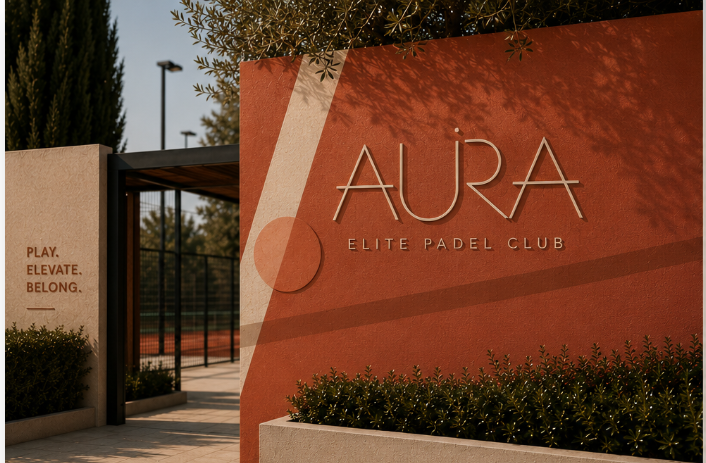 Entrance wall at AURA Elite Padel Club, Nicosia